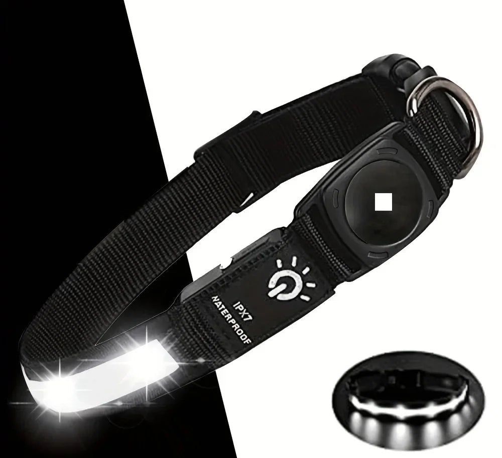 Rechargeable LED Light Dog Collar With Built-in AirTag Holder