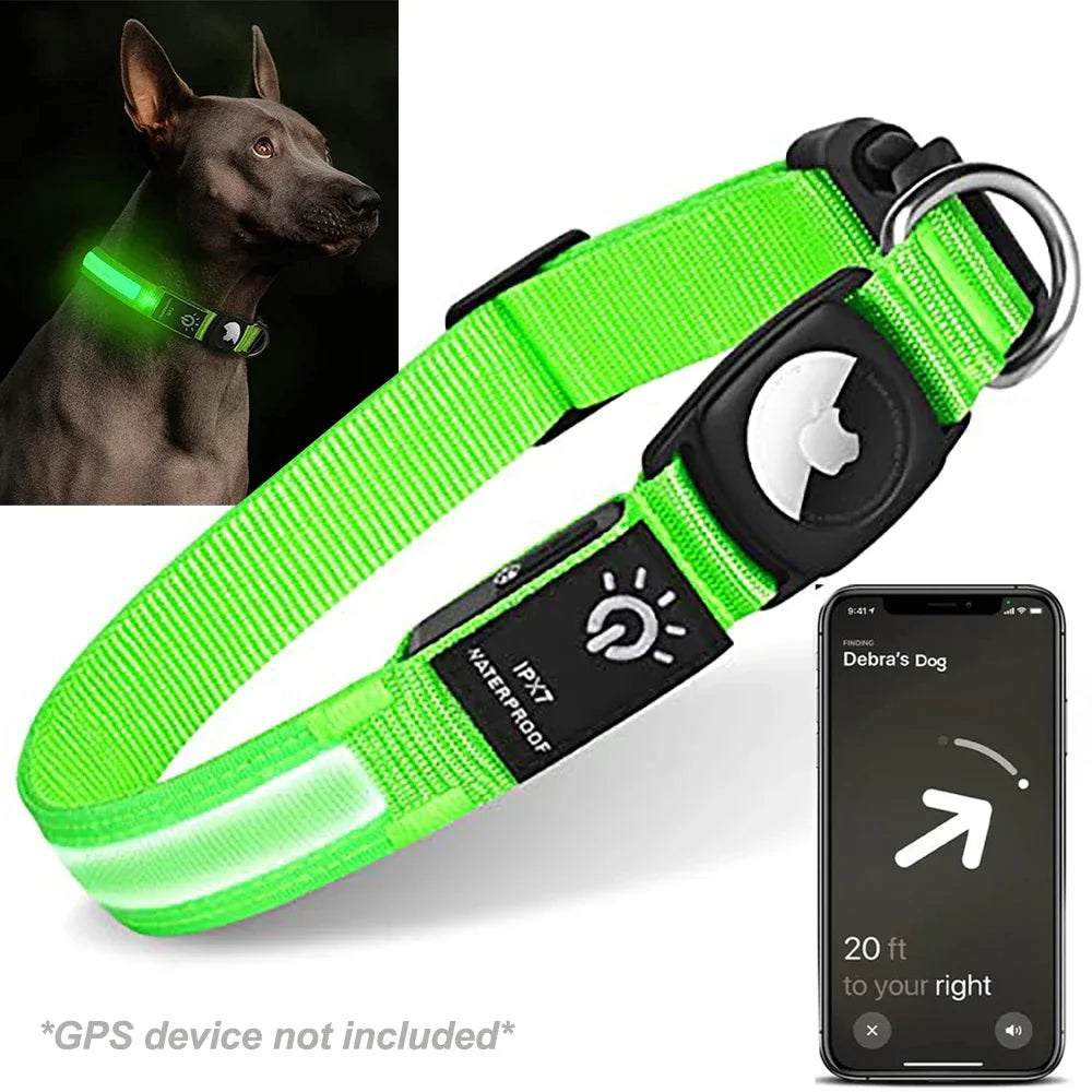 Rechargeable LED Light Dog Collar With Built-in AirTag Holder