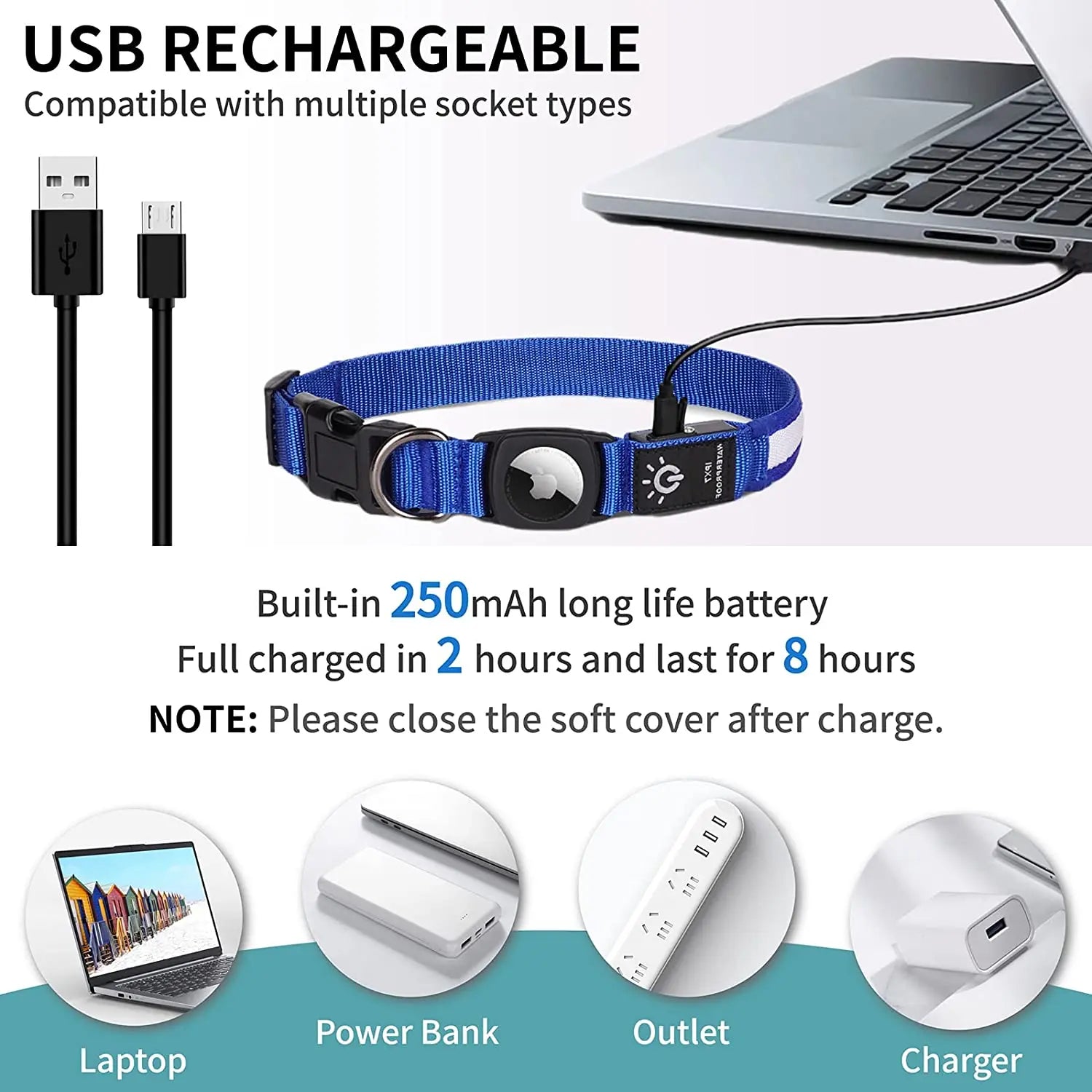 Rechargeable LED Light Dog Collar With Built-in AirTag Holder