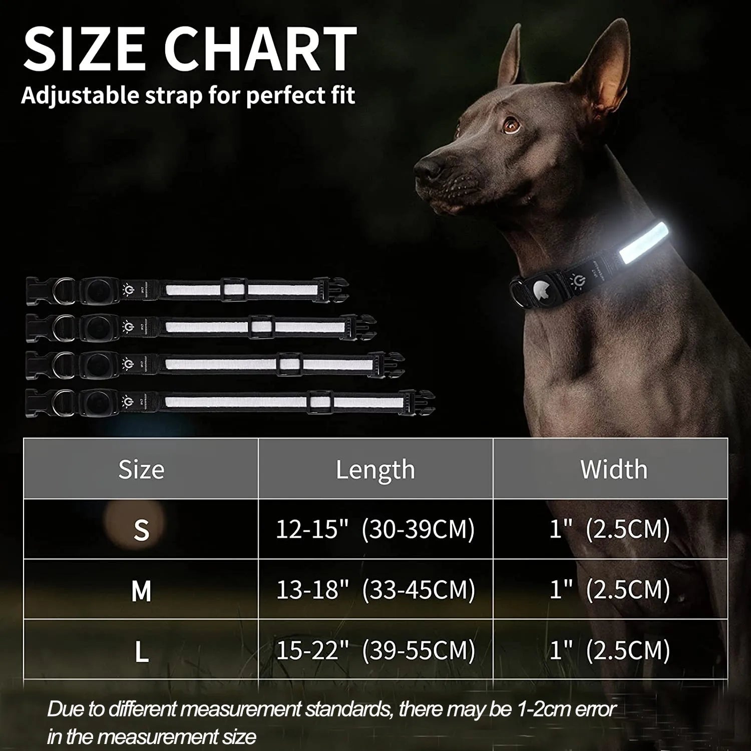 Rechargeable LED Light Dog Collar With Built-in AirTag Holder